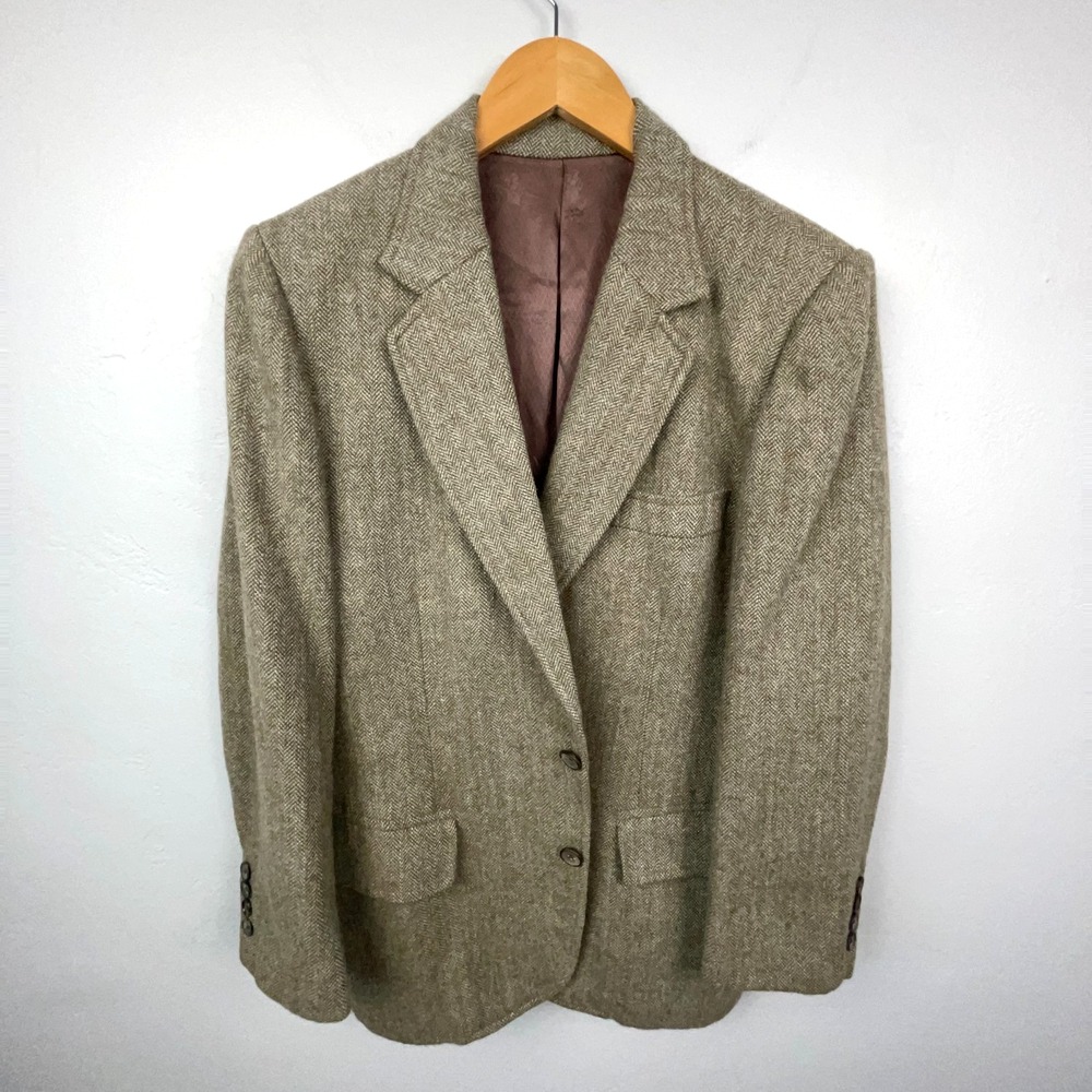 Vintage Holly & Sherry Tweed Jacket US 40 Short Olive Brown Academia Old Money